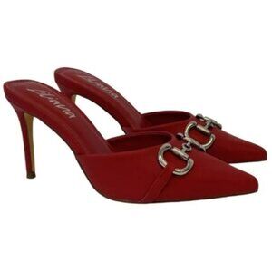 LILIANA / Silla-9 / Red / Pointed-Toe High / Heel Mules / With Silver Metal Bit